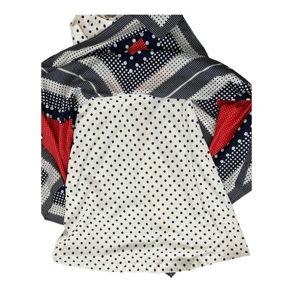 Vintage 1970s Red White and Blue A-Line Polka Dot Scarf Dress Size XS / Small - Picture 9 of 10
